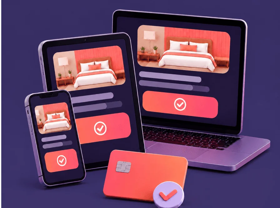 Reservas y pagos en teléfono, tablet y computadora