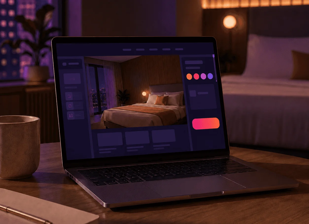 Diseño del portal de un hotel en una laptop